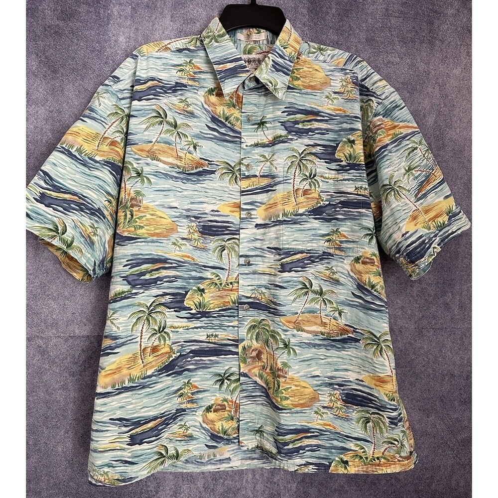 Campia Moda Hawaiian Button Down Palm Trees Island Vacation Shirt Mens L  Large